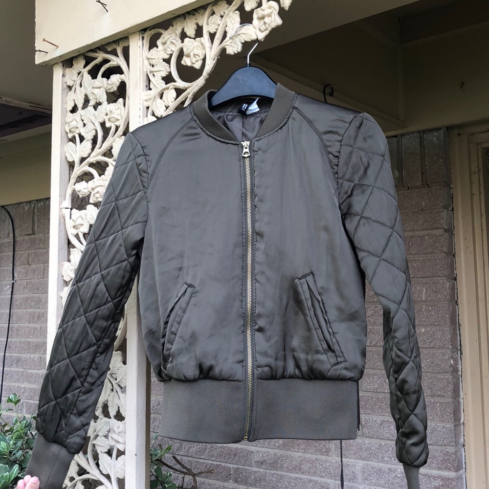 Army green plush bomber jacket